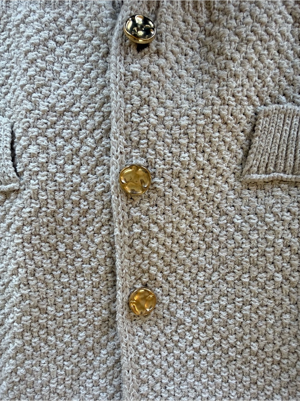 Zara Cream Textured Knit Cardigan with Gold Buttons - Picture 3 of 3